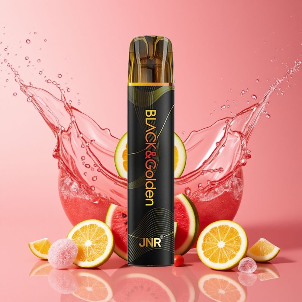 Suomi tukku JNR Black&Golden 600+200 Puffs 2% Nikotiinia Vesimeloni Bubble Gum -kertakäyttöinen vape 550mAh 2ml TPD
