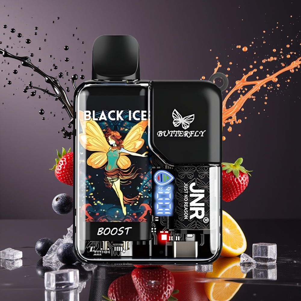 Suomi tukku JNR Butterfly 8500 Puffs Disposable Vape 15ml Musta Jää 1200mAh Digitaalinäyttö