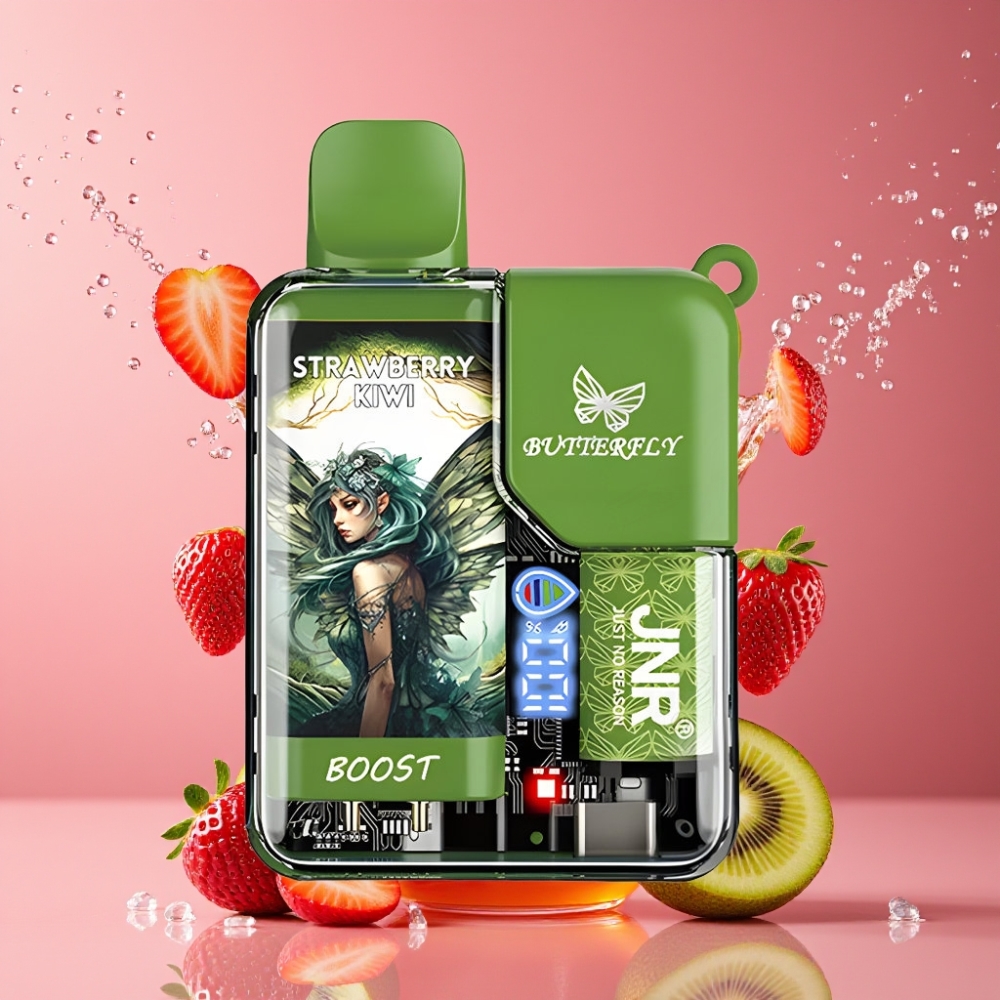 Suomi tukku JNR Butterfly 8500 Puffs Disposable Vape Mansikka-Kiivi 15ml 1200mAh Digital Display