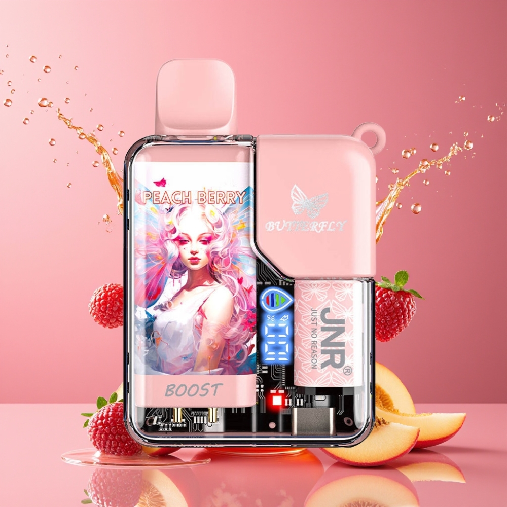 Suomi tukku JNR Butterfly 8500 Puffs Disposable Vape Persikka-Marja 15ml 1200mAh Mesh Coil Digital Display