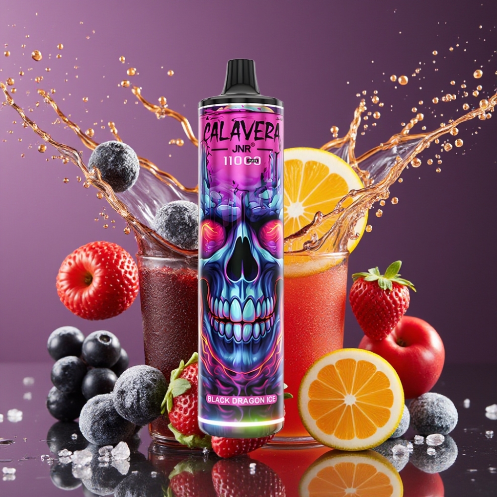 Suomi tukku JNR Calavera 11000 Puffs Disposable Vape Musta Lohikäärme Jää, Type-C, 850mAh, 21ml, 1.0ohm Mesh Coil