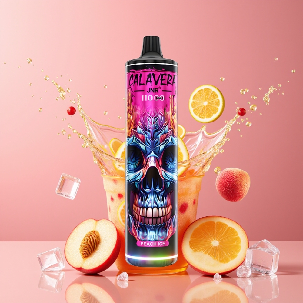 Suomi tukku JNR Calavera 11000 Puffs Disposable Vape Persikka-Jää 850mAh Type-C 21ml 1.0ohm Mesh