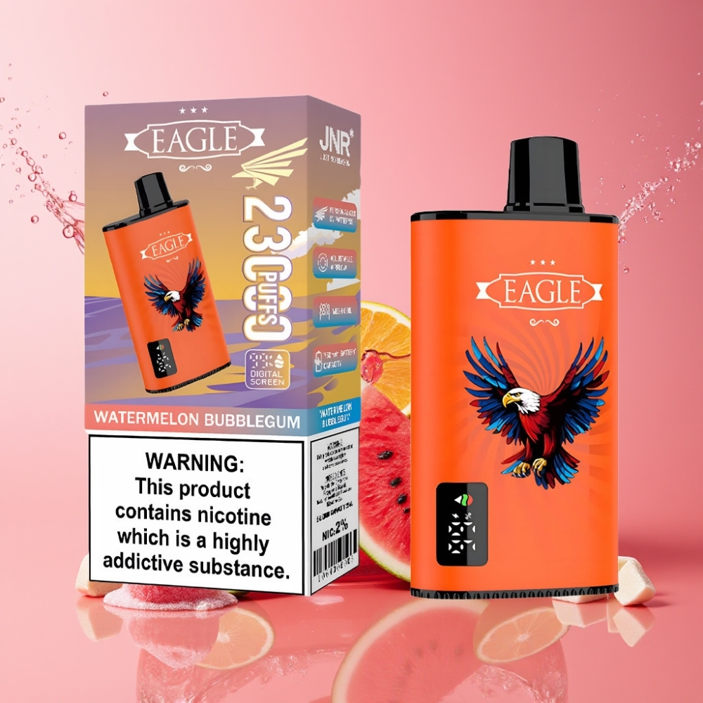 Suomi tukku JNR EAGLE Smart 23000 Puffs Disposable Vape 25ml Vesimelonirakka, 750mAh, 1.0ohm Mesh Coil, Type-C