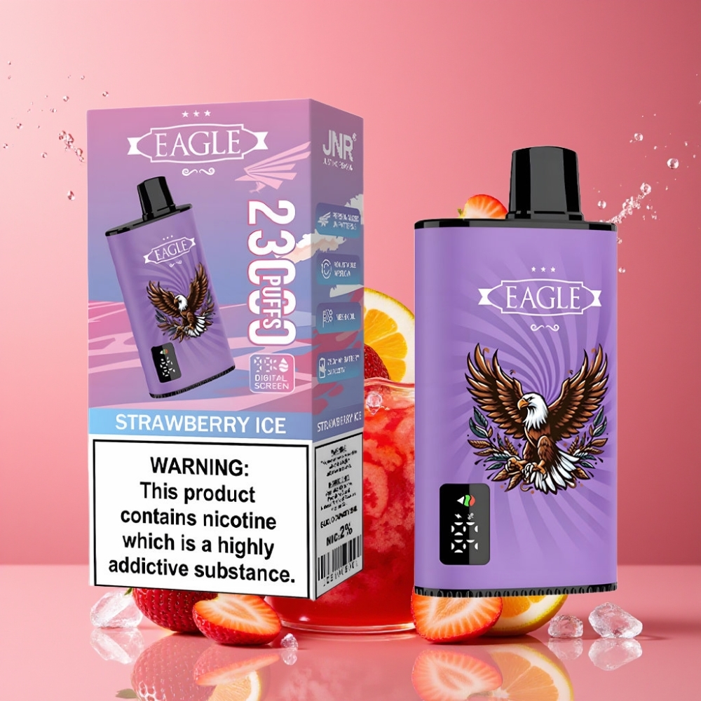 Suomi tukku JNR EAGLE Smart 23000 Puffs Disposable Vape Mansikkajää – Digital Screen, 1.0ohm Mesh Coil, Adjustable Airflow