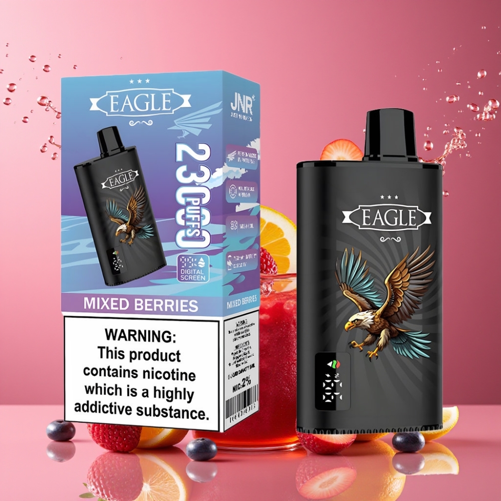 Suomi tukku JNR EAGLE Smart 23000 Puffs Disposable Vape Mixed Berries with Digital Screen, 1.0ohm Mesh Coil & Adjustable Airflow