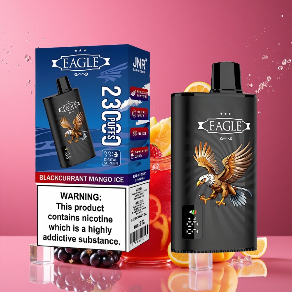 Suomi tukku JNR EAGLE Smart 23000 Puffs Disposable Vape Mustaherukka Mango Ice, 25ml nestekapasiteetti, 750mAh akku, 1.0ohm Mesh Coil