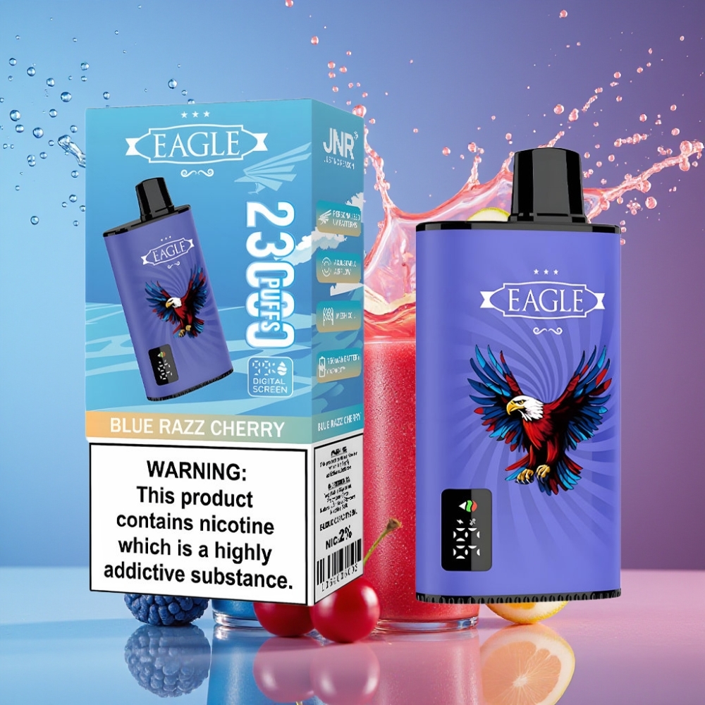 Suomi tukku JNR EAGLE Smart 23000 Puffs Disposable Vape Sininen Vadelma-Kirsikka Digital Screen Adjustable Airflow Type-C Charging