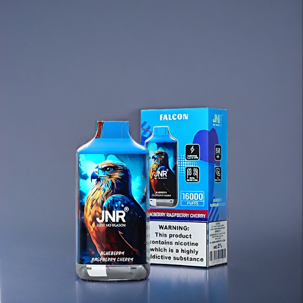 Suomi tukku JNR Falcon 16000 Puffs 850mAh 22ml Dual Mesh Coil Type-C&Lightning Smart LED Mustikka Vadelma Kirsikka