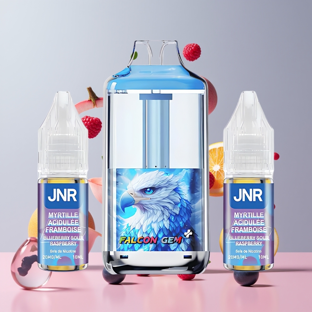 Suomi tukku JNR Falcon GEM⁺ 30000 Puffs Refillable Pod Vape Mustikka-Happomeno, Näkyvä Nestesäiliö, Top Refill, 950mAh, Type-C