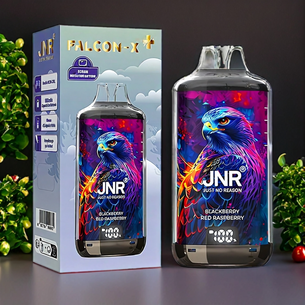 Suomi tukku JNR Falcon X⁺ 28000 Puffs Mustikka-Punavadelma (Blackberry Red Raspberry), Top Refill Design, 950mAh Type-C, 2 10ml E-liquid