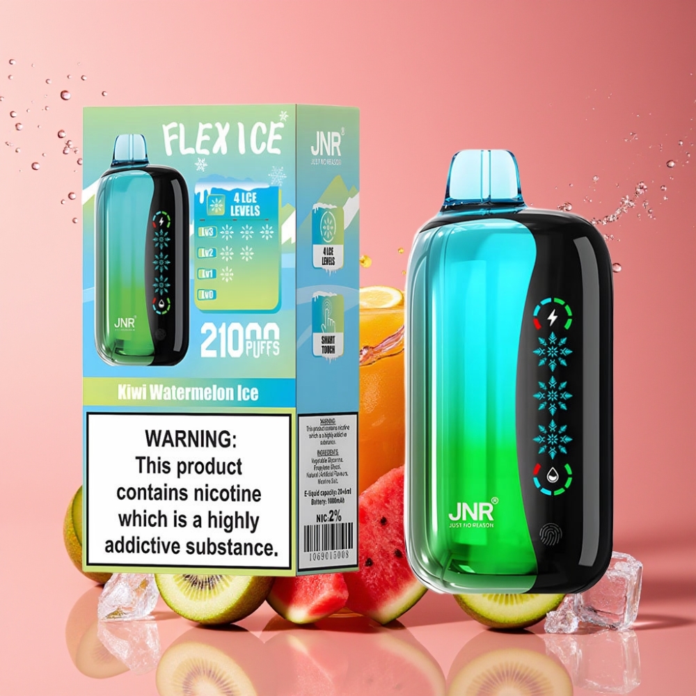 Suomi tukku JNR Flex Ice 21000 Puffs Disposable Vape Kivi-Arbuusi-Jää, 26ml, Säädettävä Ilmanvirtaus, 1000mAh, Type-C