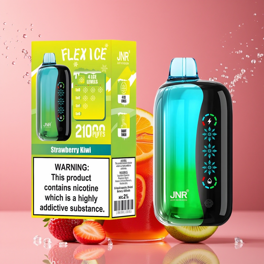 Suomi tukku JNR Flex Ice 21000 Puffs Disposable Vape Mansikka-Kiivi 26ml E-liquid, Ice Adjustable, 1000mAh Battery, Type-C Charging