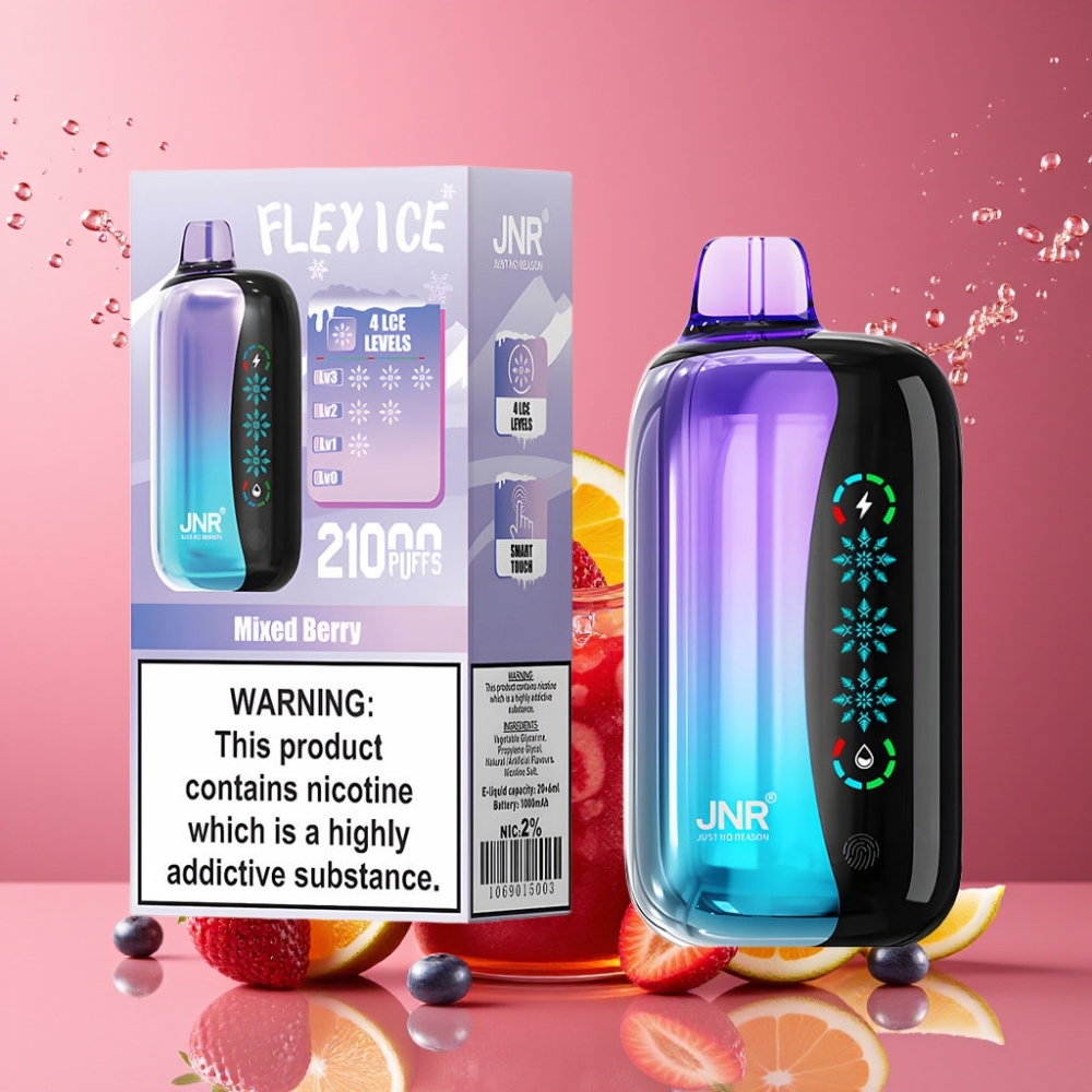 Suomi tukku JNR Flex Ice 21000 Puffs Disposable Vape Mixed Berry - Säätöjä Jäähdytys, 26ml, 1.2 Ohm Dual Mesh, Type-C Lataus