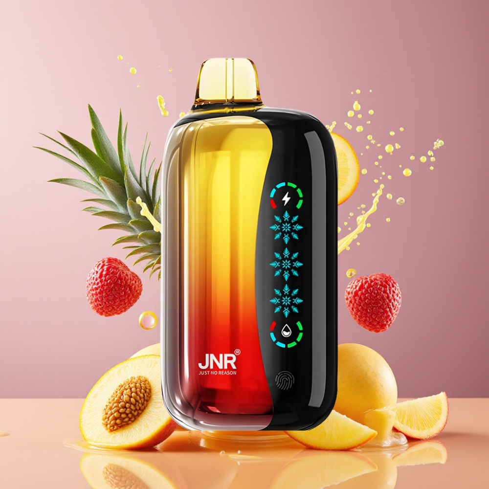 Suomi tukku JNR Flex Ice 21000 Puffs Disposable Vape Persikka Mango Ananas – Säädettävä Ice, 26ml Nestemäisiä, 1.2 Ohm Dual Mesh, 1000mAh, Type-C