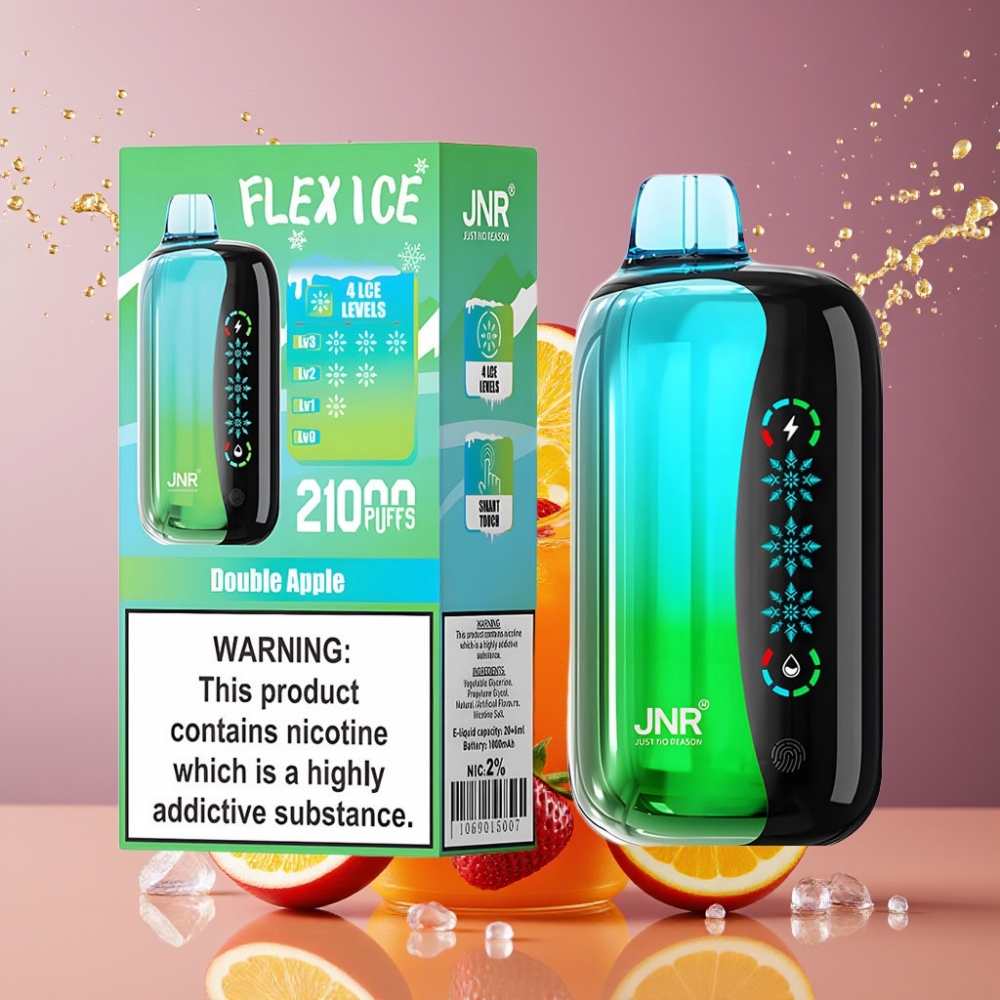 Suomi tukku JNR Flex Ice 21000 Puhallus Disposable Vape Kaksoisomena – Säädettävä Jää, 26ml E-neste, 1.2 Ohm Dual Mesh, 1000mAh