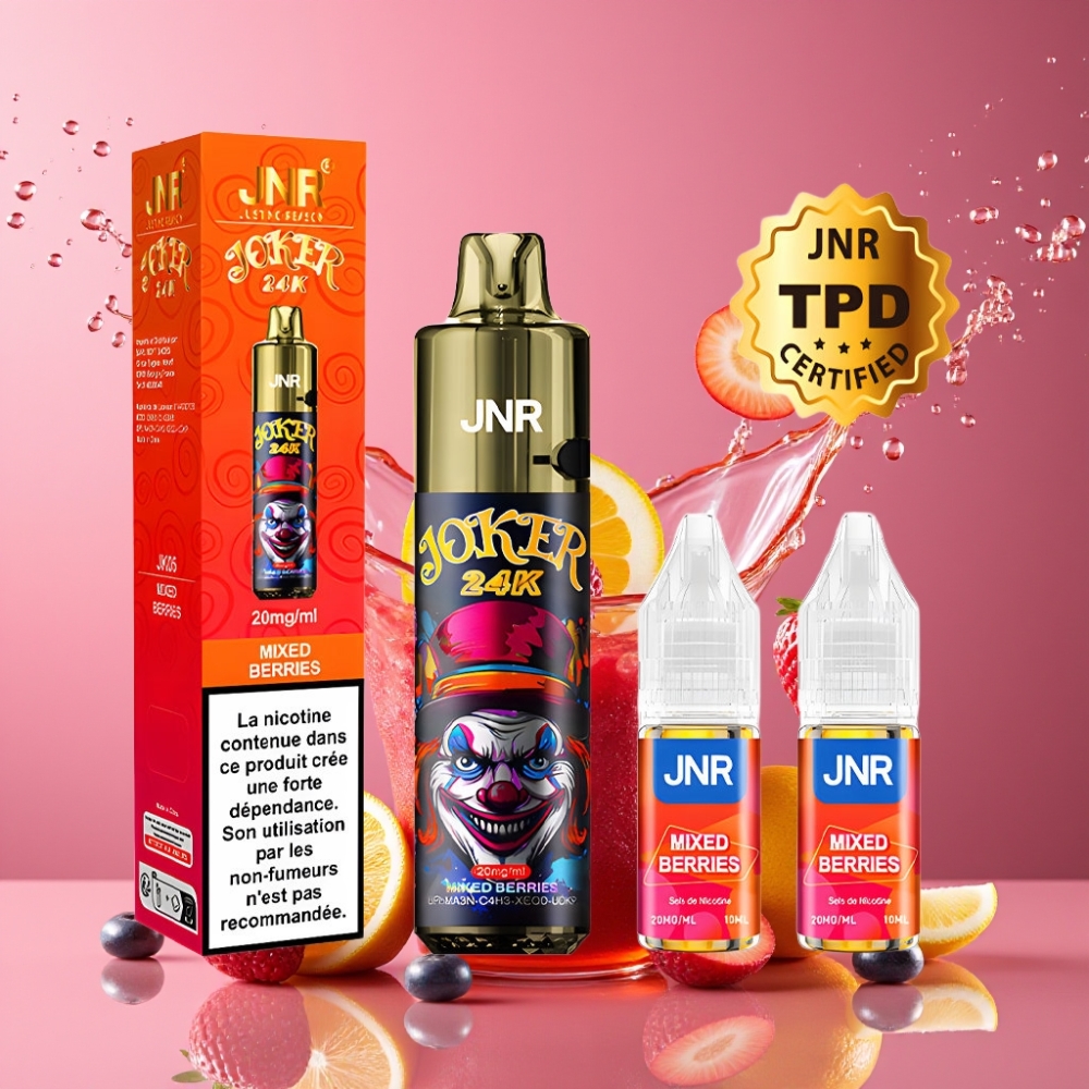 Suomi tukku JNR Joker 24K Puffs Disposable Vape Mixed Berries 24000 Puffs 2+10ml Refillable Pod 800mAh Battery Type-C Charging