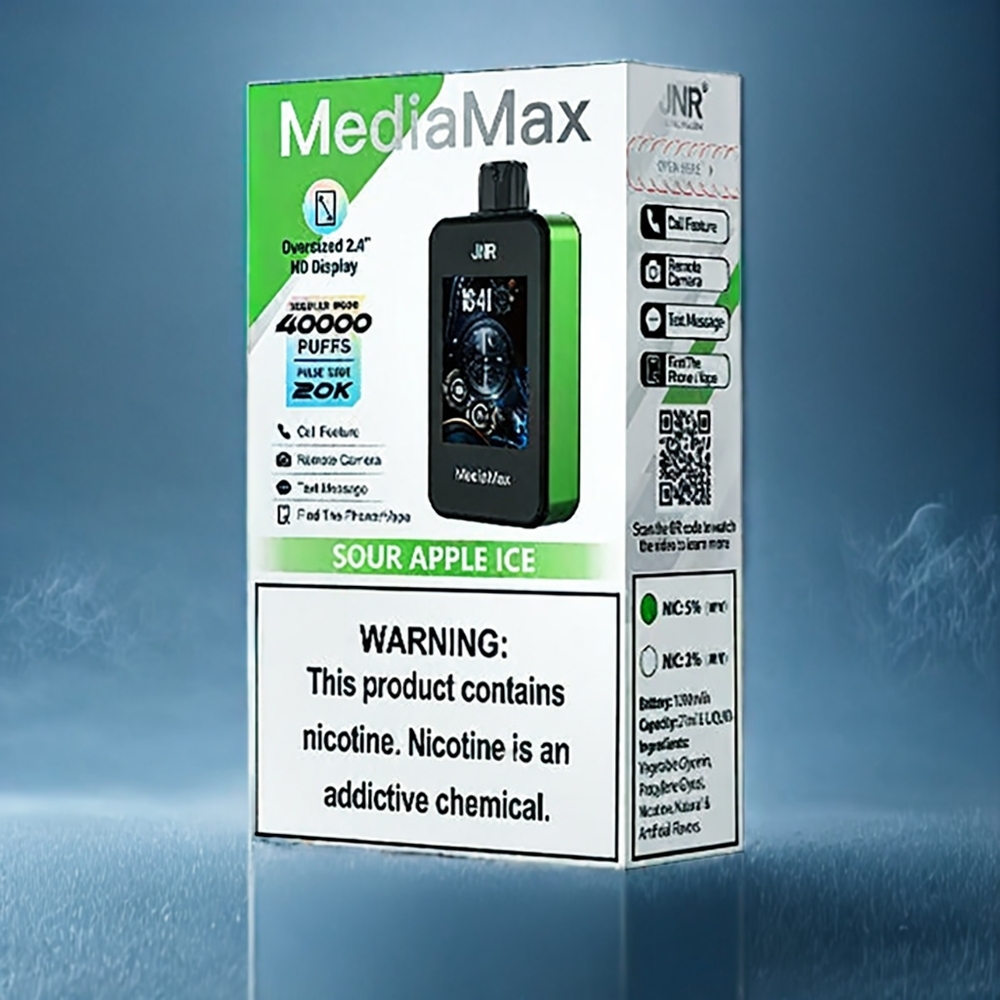 Suomi tukku - JNR MediaMax 40000 Puffs 1000mAh Type-C Sour Apple Ice 21mL Dual Mesh Coil 2.4