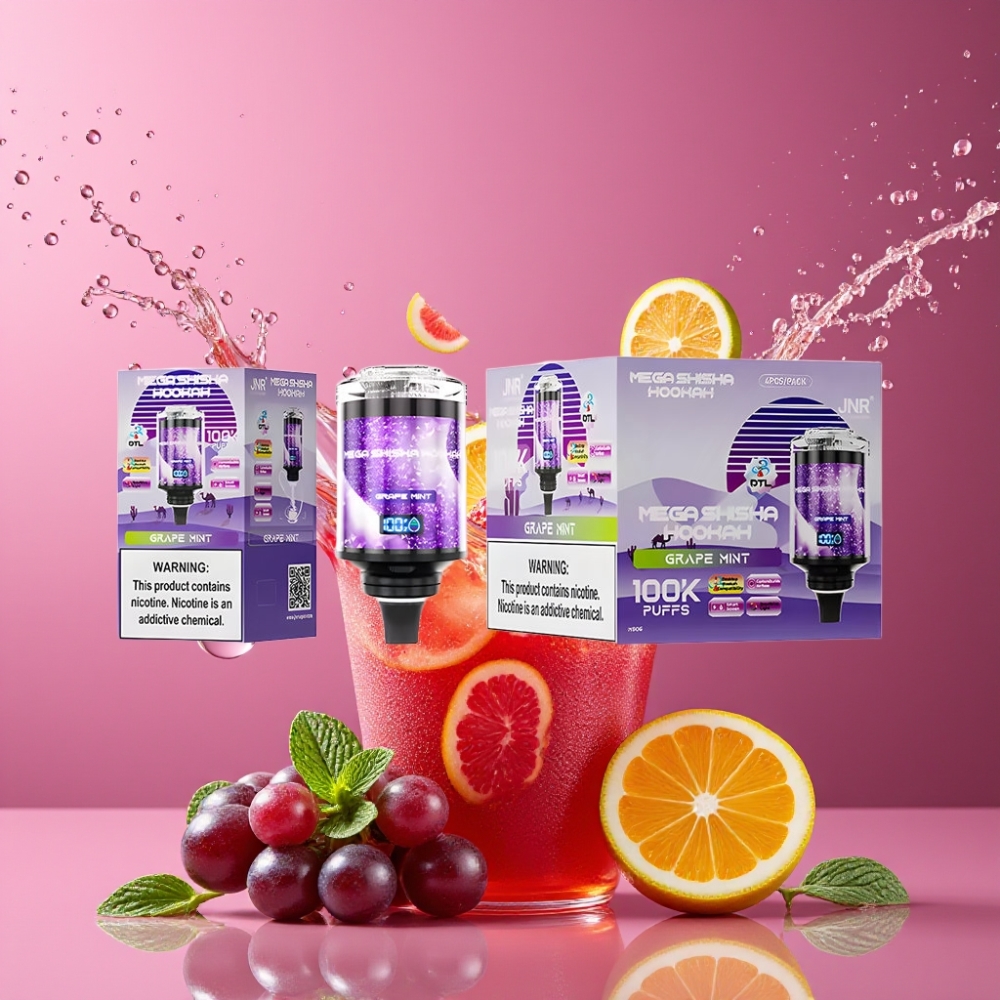 Suomi tukku JNR Mega Shisha Hookah 100K Desktop Compatibility 60ml 2200mAh Type-C Viinirypäle & Mint