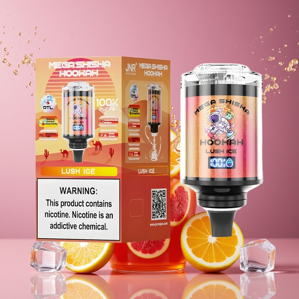 Suomi tukku JNR Mega Shisha Hookah 100K Puffs 60ml e-Liquid 2200mAh Type-C Lush Ice