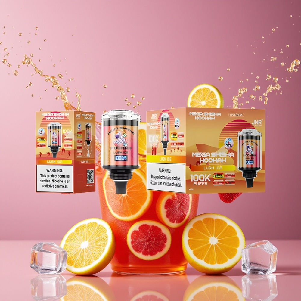Suomi tukku JNR Mega Shisha Hookah 100K Puffs 60ml e-Liquid 2200mAh Type-C Lush Ice