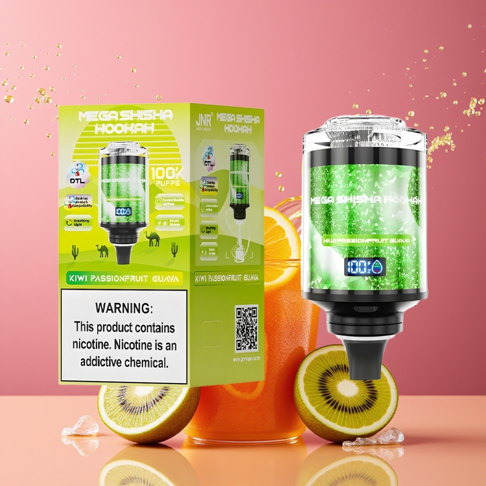 Suomi tukku JNR Mega Shisha Hookah Desktop Compatibility 100K Puffs 60ml e-Liquid 2200mAh Kiivi Passiohedelmä Guava
