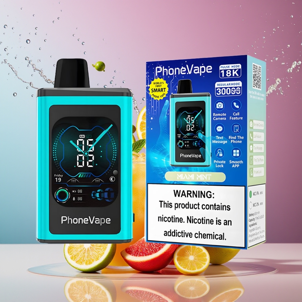 Suomi tukku JNR PhoneVape 30000 puffs Disposable Vape Miami Mint Turbo Mode, Adjustable Airflow, App Controlled, 850mAh Type-C Rechargeable Battery