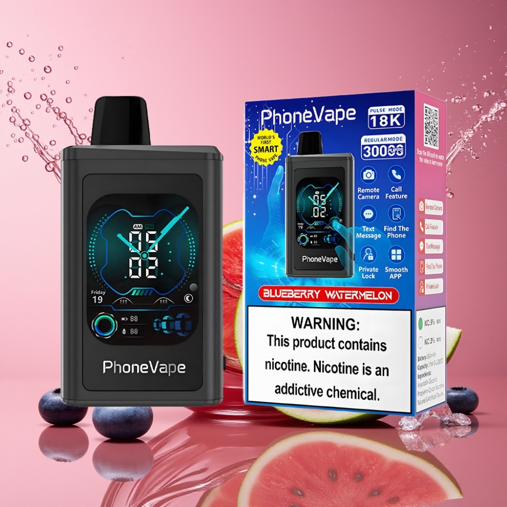 Suomi tukku JNR PhoneVape 30000 puffs Disposable Vape Mustikka-Arbuusi, 850mAh Type-C, App Controlled, Full Display Screen, Nikotiinivahvuus 2%,5%