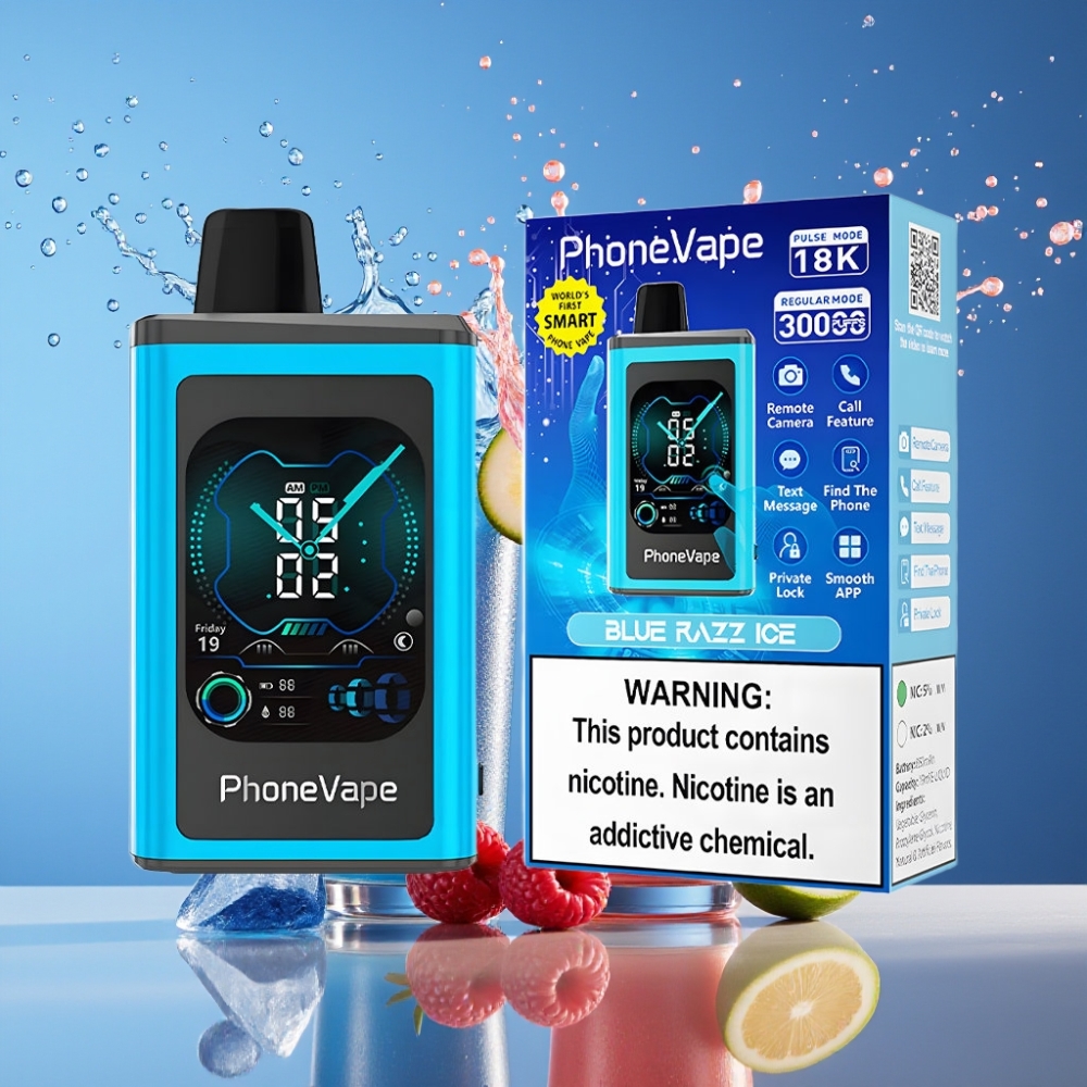 Suomi tukku JNR PhoneVape 30000 puffs Disposable Vape Sininen Vadelma-Jää, 850mAh Type-C, App Controlled, Turbo Mode, Adjustable Airflow