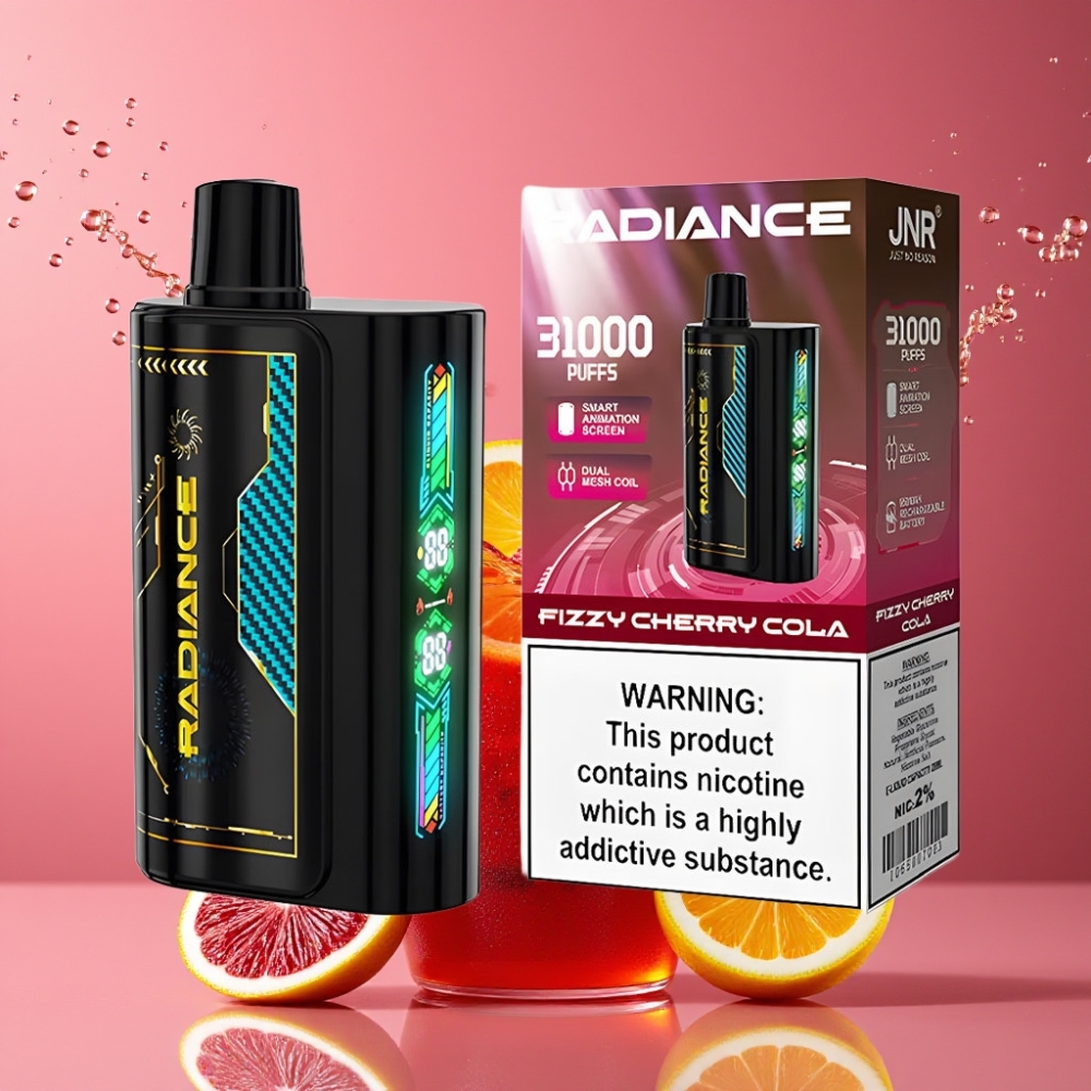 Suomi tukku JNR Radiance 31000 Puffs Disposable Vape Häpyttävä Kirsikka-Kola 28ml E-liquid 950 mAh Akku Type-C Lataus