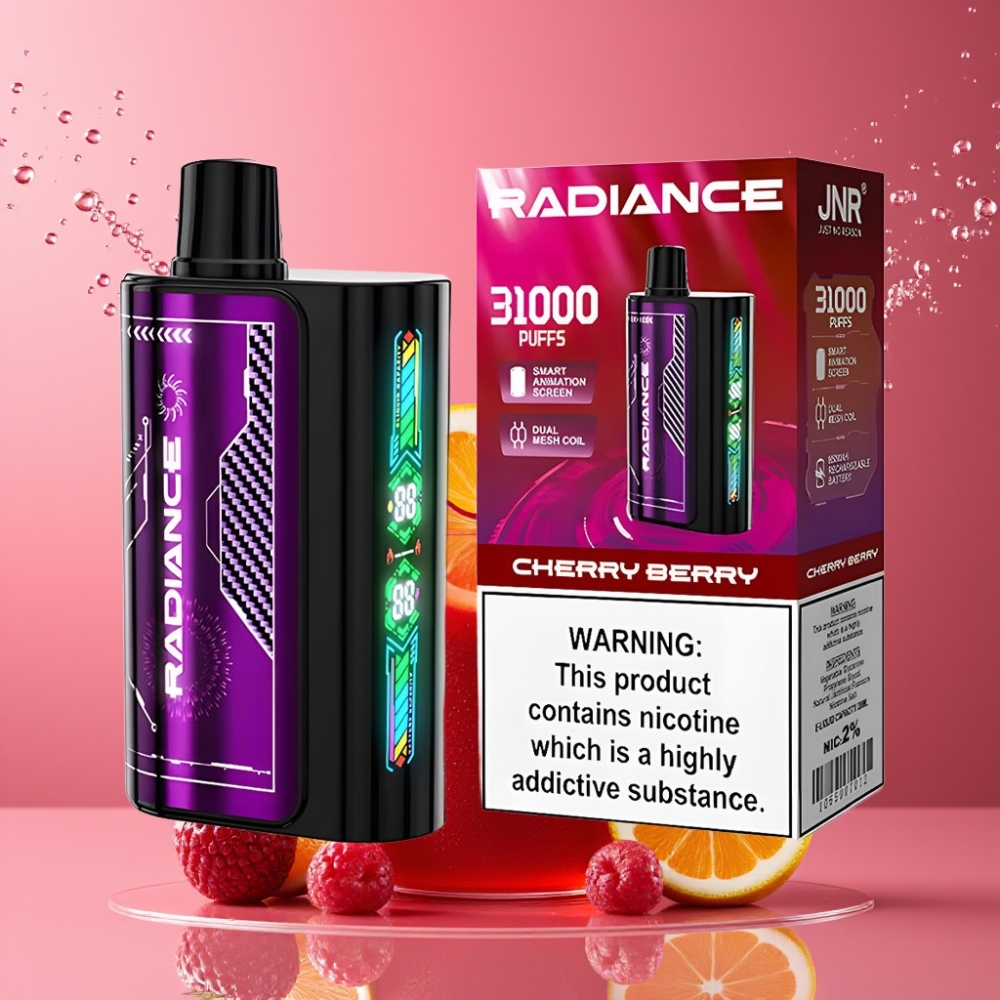 Suomi tukku JNR Radiance 31000 Puffs Disposable Vape Kirsikka-Marja 28ml E-liquid, 950 mAh Akku, Type-C Lataus