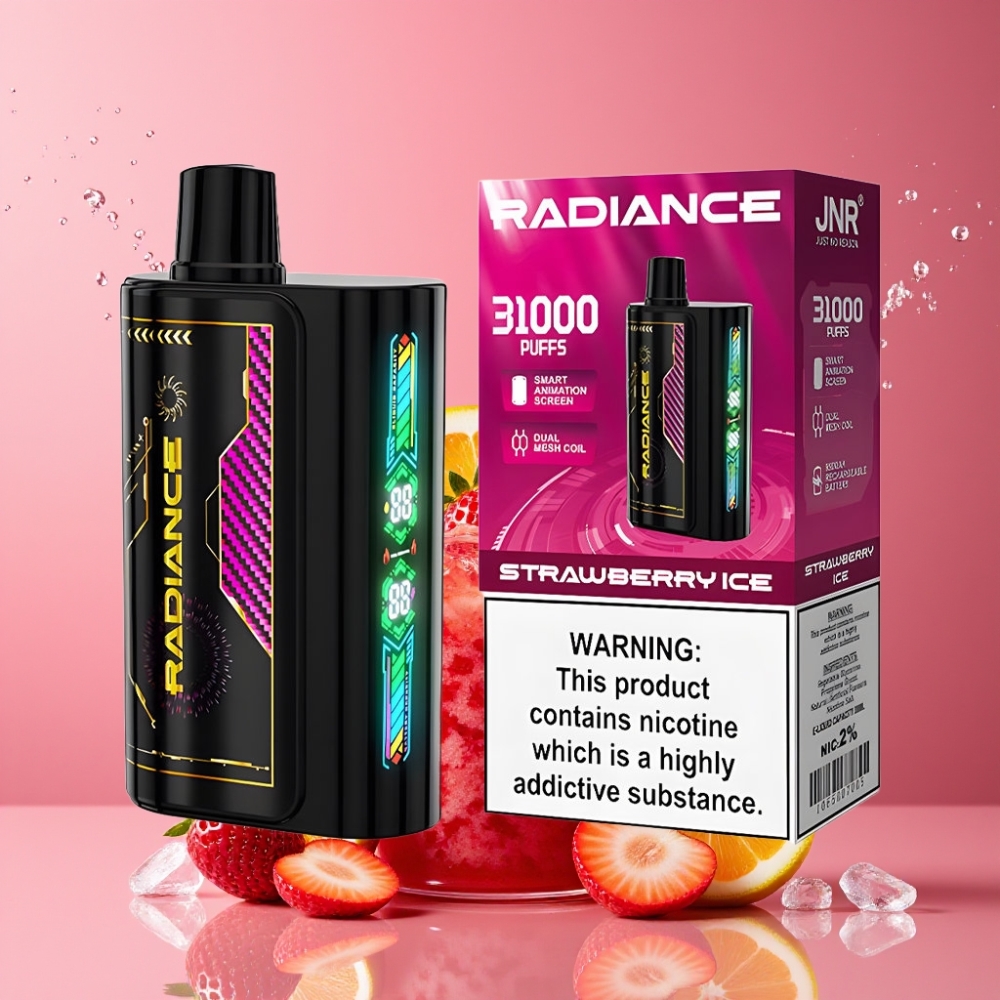 Suomi tukku JNR Radiance 31000 Puffs Disposable Vape Mansikka-Jää 28ml 950mAh Type-C 2% Nikotiinia