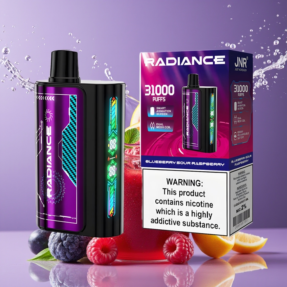 Suomi tukku JNR Radiance 31000 Puffs Disposable Vape Mustikka-Hapanvadelma, 28ml, 950 mAh, Type-C