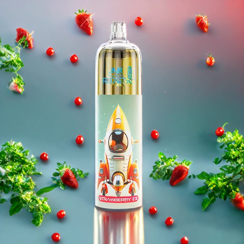 Suomi tukku JNR Rocket X 12400 Puffs Mansikkajää – Pieni ja kompakti, 850mAh akku, 22ml neste, Type-C lataus, RGB-valot