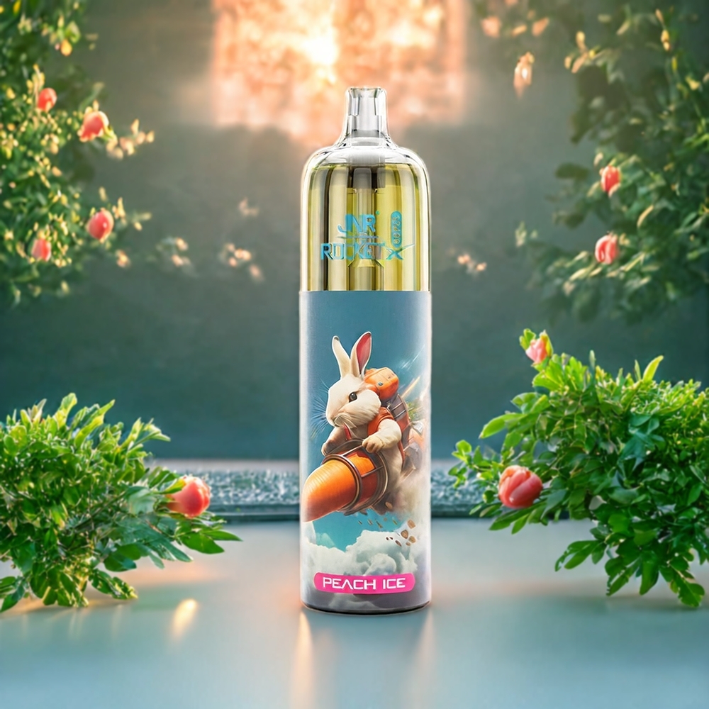 Suomi tukku JNR Rocket X 12400 Puffs Persikka Jää – Pieni ja kompakti, 850mAh, 22ml, Type-C lataus, RGB-valot, 1.2 Ohm Mesh Coil