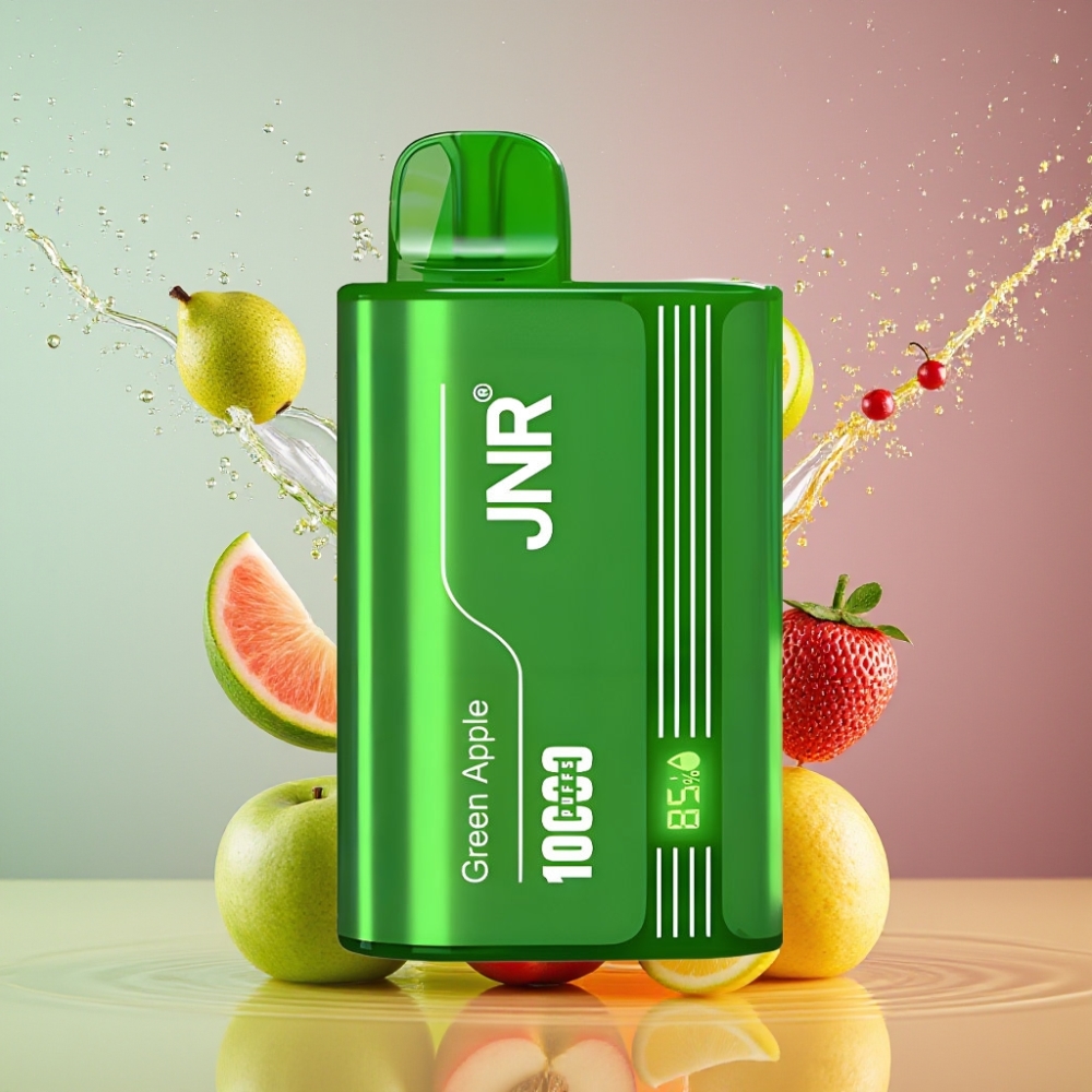 Suomi tukku JNR Tank 10000 Puffs Disposable Vape – Vihreä Omena, Persikka & Päärynä – Säädettävä Ilmanvirtaus, 650mAh Akku, Nopea Type-C Lataus