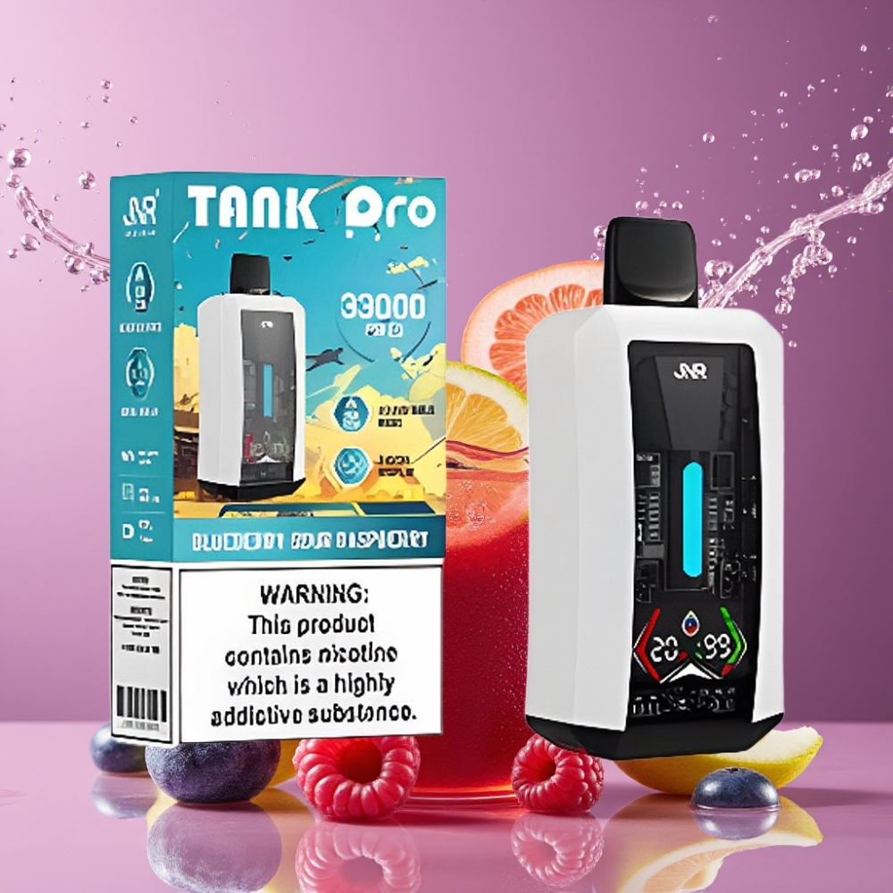 Suomi tukku JNR Tank Pro 33000 Puffs Disposable Vape 28ml Mustikka-Hapanvadelma Digitaalinäyttö Dual Mesh Coil Type-C