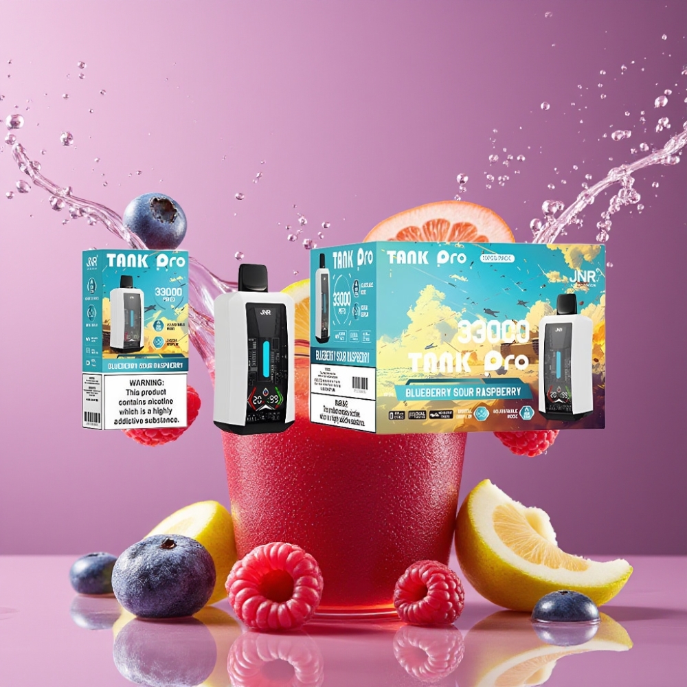 Suomi tukku JNR Tank Pro 33000 Puffs Disposable Vape 28ml Mustikka-Hapanvadelma Digitaalinäyttö Dual Mesh Coil Type-C