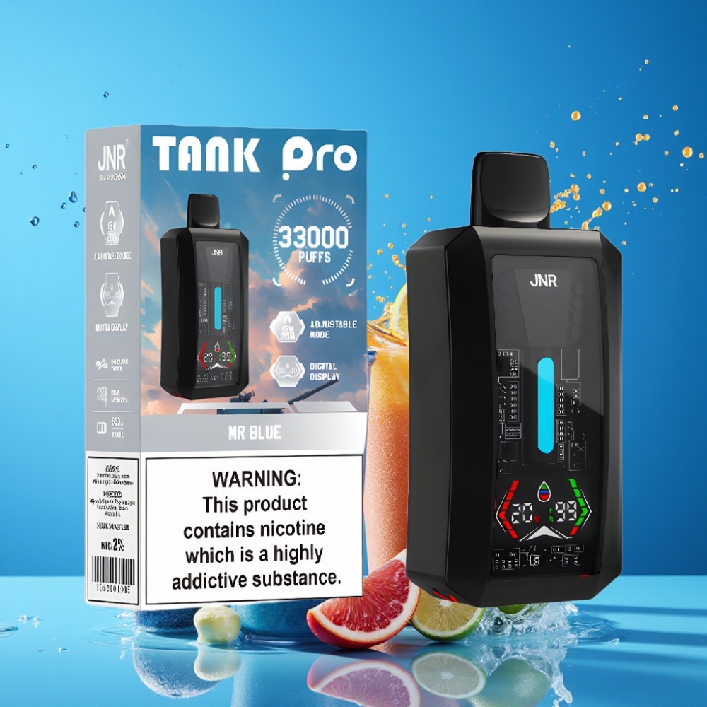 Suomi tukku JNR Tank Pro 33000 Puffs Disposable Vape 28ml Sininen, Digital Display, Dual Mesh Coil, Type-C Charging