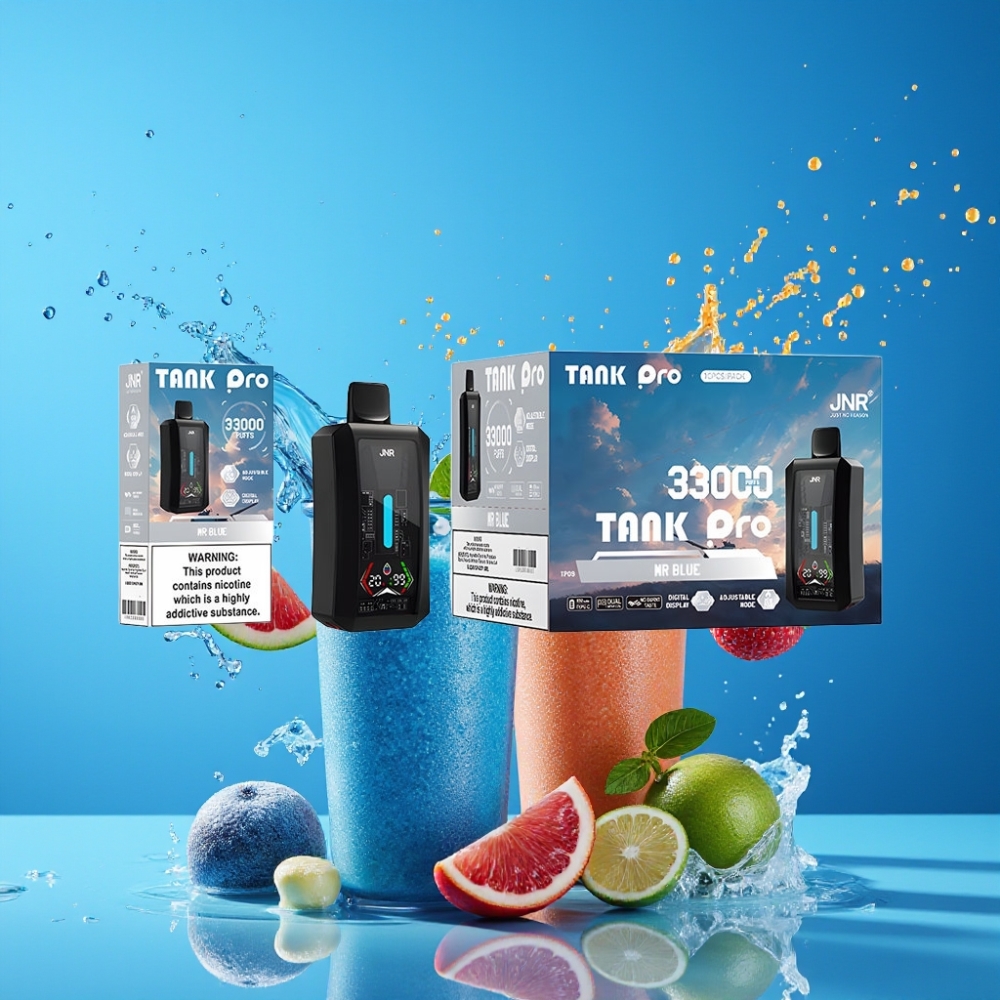 Suomi tukku JNR Tank Pro 33000 Puffs Disposable Vape 28ml Sininen, Digital Display, Dual Mesh Coil, Type-C Charging