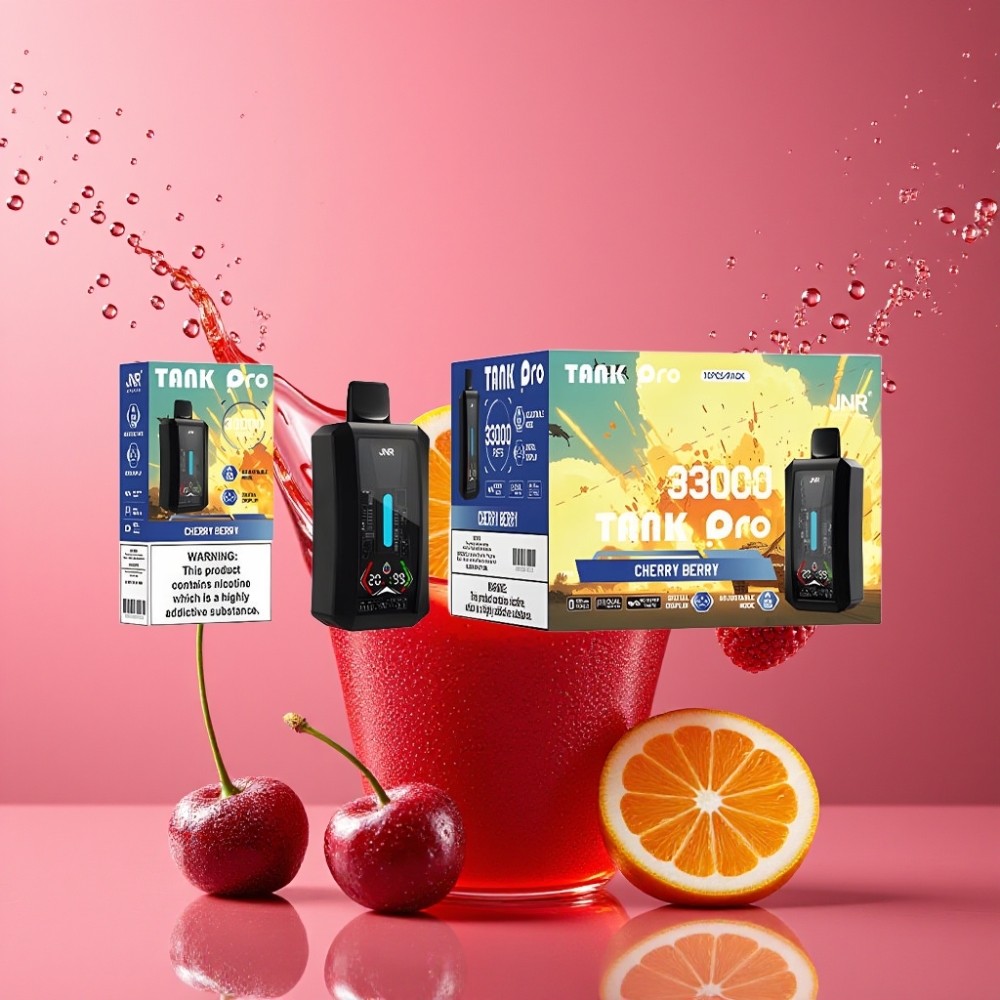 Suomi tukku JNR Tank Pro 33000 Puffs Disposable Vape Cherry Berry (28ml e-Liquid, 850mAh Battery, Type-C Charging)