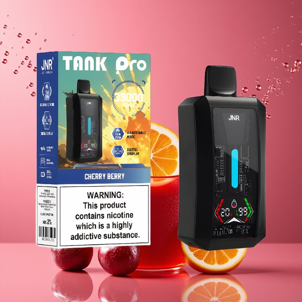 Suomi tukku JNR Tank Pro 33000 Puffs Disposable Vape Cherry Berry (28ml e-Liquid, 850mAh Battery, Type-C Charging)