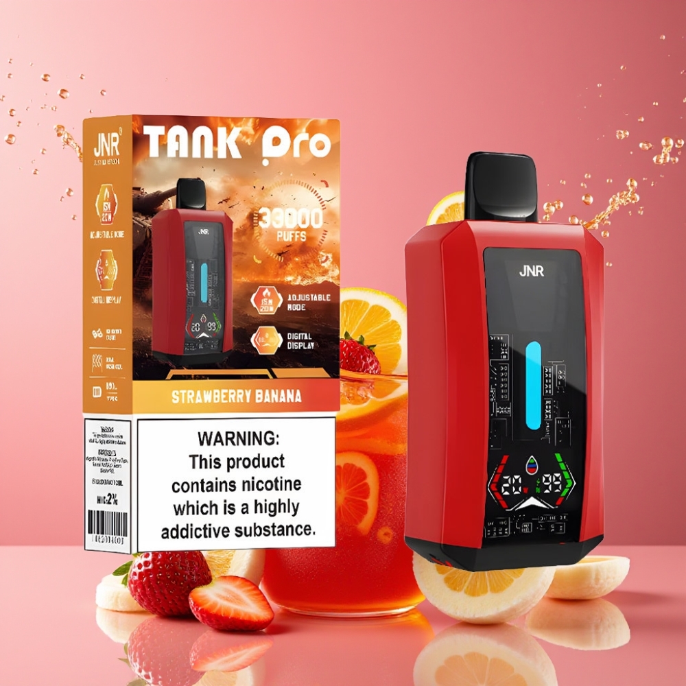 Suomi tukku JNR Tank Pro 33000 Puffs Disposable Vape Mansikka-Banaani 28ml e-Liquid 850mAh Type-C