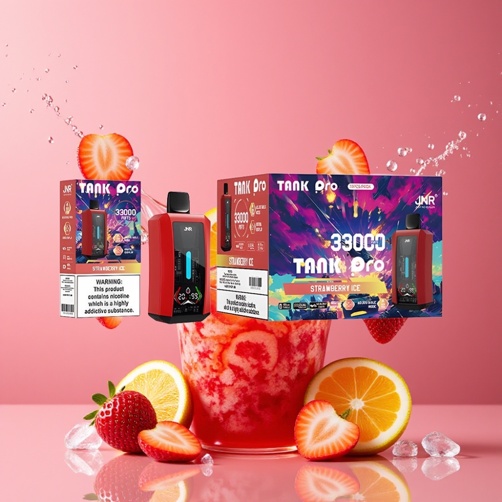 Suomi tukku JNR Tank Pro 33000 Puffs Disposable Vape Mansikkajää 28ml Dual Mesh Coil Type-C