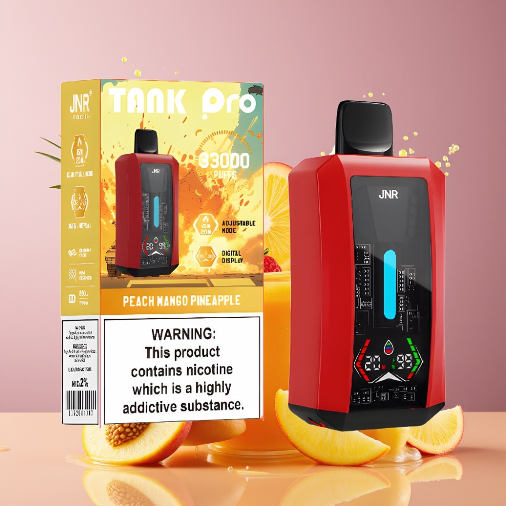 Suomi tukku JNR Tank Pro 33000 Puffs Disposable Vape Persikka Mango Ananas 28ml 850mAh Type-C