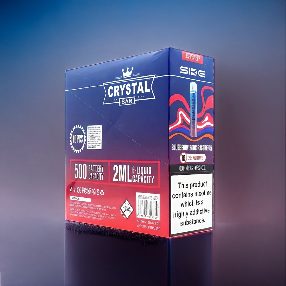 Suomi Tukku SKE Crystal BAR 600 500mAh 600 Puffs 2.0ml 0% & 2% Nikotiini Sininen Hapan Vadelma