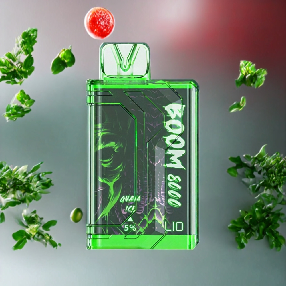 Suomi tukku LIO BOOM PRO 8000 Puffs Disposable Vape Guava Jää 15ml 5% Nikotiini Type-C Lataus 650mAh Mesh Coil