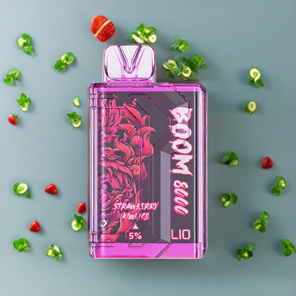 Suomi tukku LIO BOOM PRO 8000 Puffs Disposable Vape Mansikka-Kiivi Jää 15ml 5% Nikotiinia Type-C Lataus 650mAh Mesh Coil