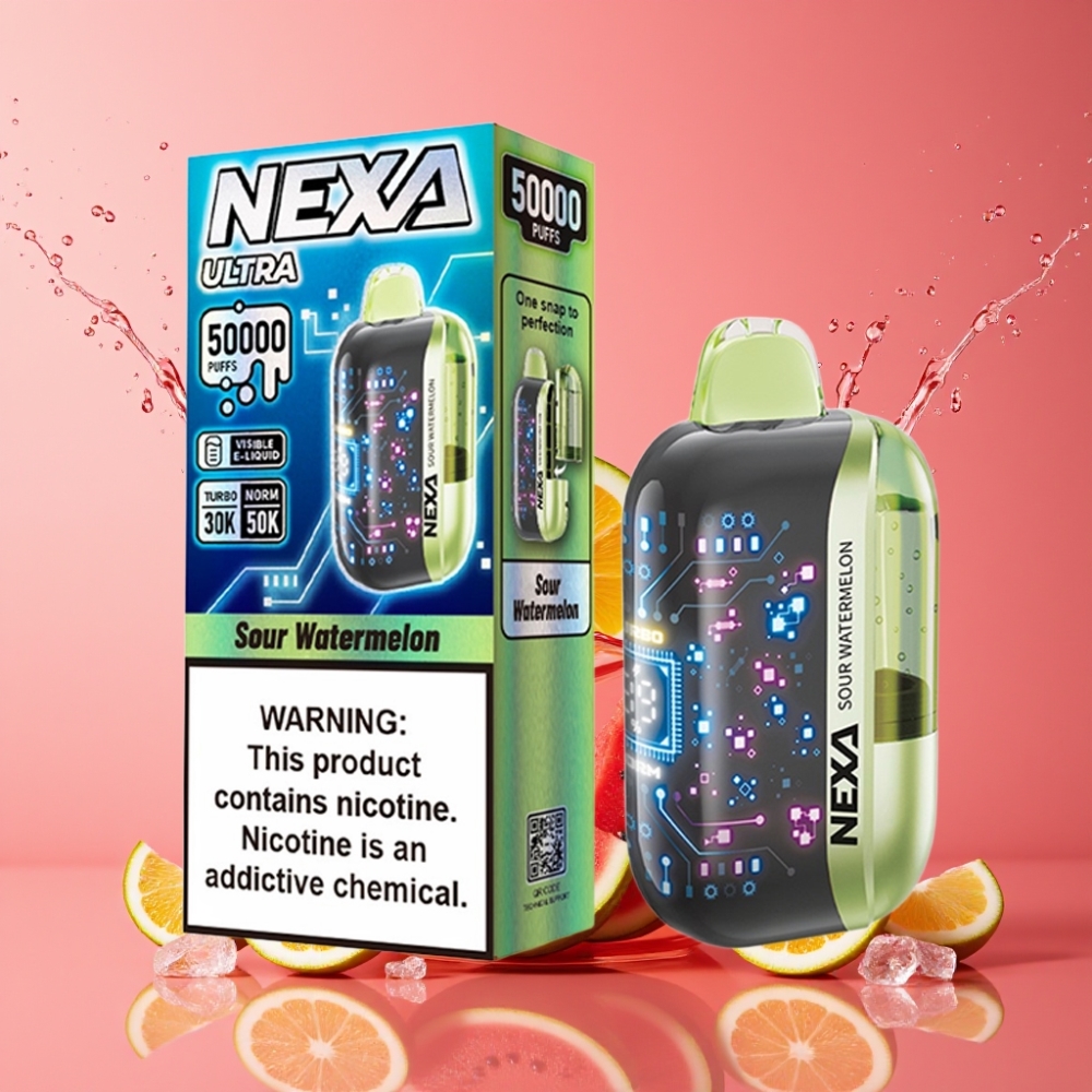 Suomi tukku NEXA Ultra 50K Disposable Vape 20ml 50000 Puffs 5% Nicotine Kirpeä Vesimeloni