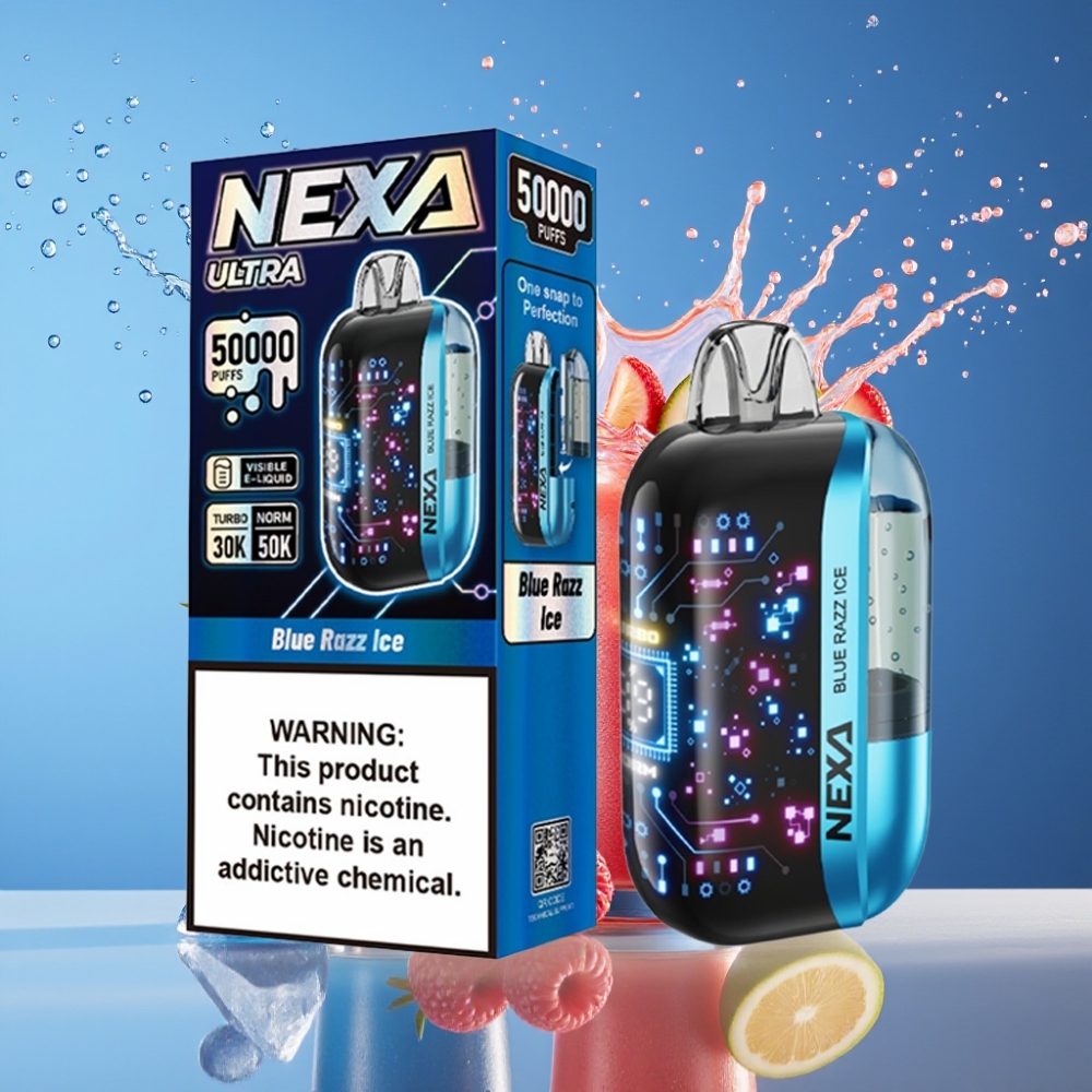 Suomi tukku NEXA Ultra 50K Disposable Vape 20ml 5% 50000 Puffs Sininen Vadelma Jää 0.9ohm Dual Mesh Type-C