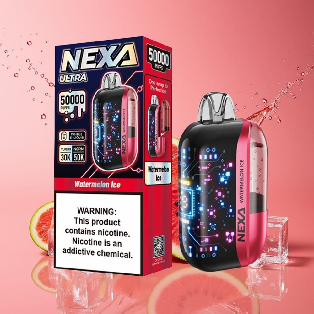 Suomi tukku NEXA Ultra 50K Disposable Vape 20ml/800mAh 50000 Puffs 5% Nikotiinia Vesimeloni-Jää 0.9ohm Dual Mesh Type-C